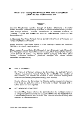 Minutes of the Meeting of the NONSUCH PARK JOINT MANAGEMENT COMMITTEE Held on 21 November 2016