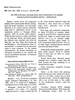 On the Natural Distribution and Taxonomy of Gerres Macracanthus Bleeker (Pisces: Gerreidae)