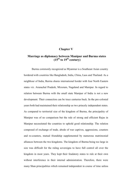 Chapter V Marriage As Diplomacy Between Manipur and Burma States