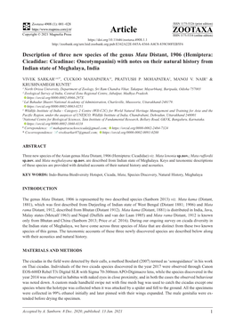 Description of Three New Species of the Genus Mata Distant, 1906 (Hemiptera: Cicadidae: Cicadinae: Oncotympanini) with Notes On