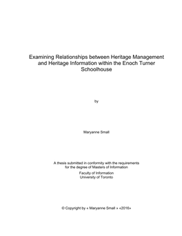 Examining Relationships Between Heritage Management and Heritage Information Within the Enoch Turner Schoolhouse