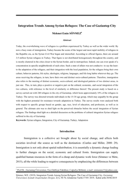 Integration Trends Among Syrian Refugees: the Case of Gaziantep City