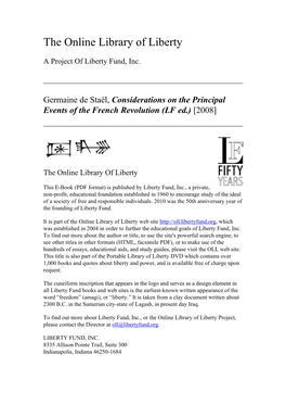 Considerations on the Principal Events of the French Revolution (LF Ed.) [2008]