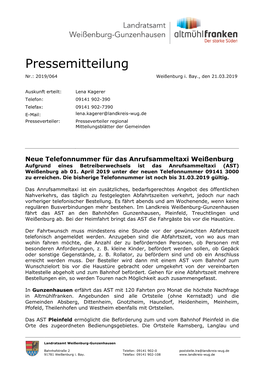 Pressemitteilung Nr.: 2019/064 Weißenburg I