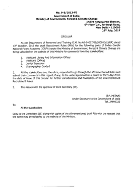 No. 9-5/2013-FE Government of India Ministry of Environment, Forest