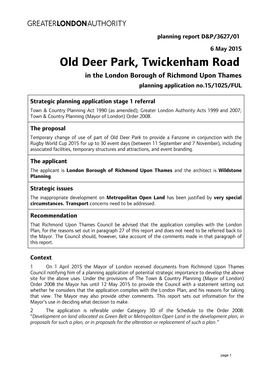 Old Deer Park, Twickenham Road in the London Borough of Richmond Upon Thames Planning Application No.15/1025/FUL