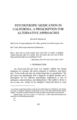 Psychotropic Medication in California: a Prescription for Alternative Approaches