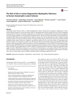 The Role of Glia in Canine Degenerative Myelopathy: Relevance to Human Amyotrophic Lateral Sclerosis