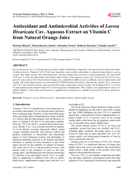 Antioxidant and Antimicrobial Activities of Larrea Divaricata Cav