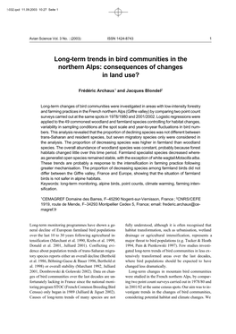 Long-Term Trends in Bird Communities in the Northern Alps: Consequences of Changes in Land Use?