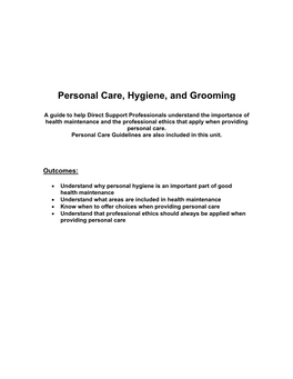 Personal Care, Hygiene, and Grooming