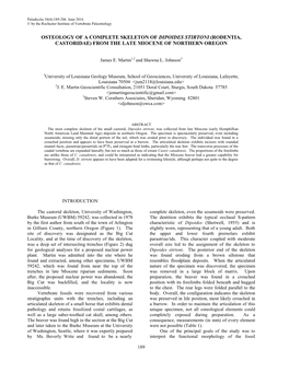 Osteology of a Complete Skeleton of Dipoides Stirtoni (Rodentia, Castoridae) from the Late Miocene of Northern Oregon