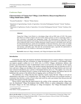 Characteristics of Taman Sari Village, Licin District, Banyuwangi Based on Village Build Index (IDM)