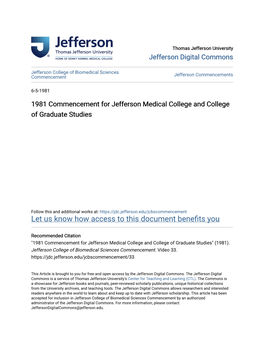 1981 Commencement for Jefferson Medical College and College of Graduate Studies