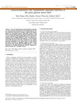 Independent Signalling Functions of the Yeast Glucose Sensor Snf3