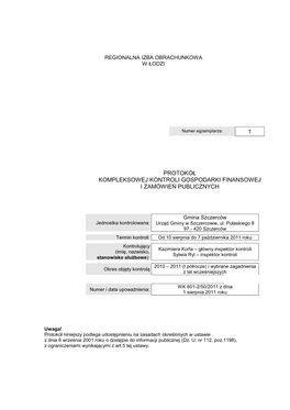 Protokół Kompleksowej Kontroli Gospodarki Finansowej I Zamówie Ń Publicznych