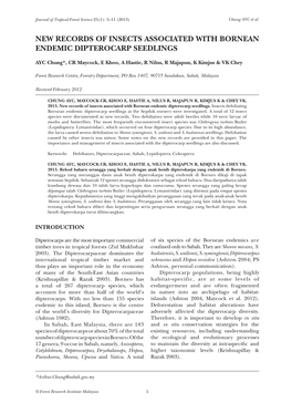 New Records of Insects Associated with Bornean Endemic Dipterocarp Seedlings