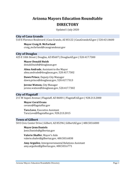 Arizona Mayors Education Roundtable DIRECTORY Updated 1 July 2020