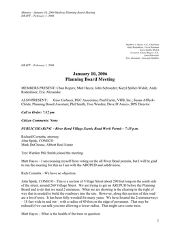 January 10, 2006 Planning Board Meeting