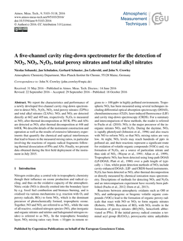 A Five-Channel Cavity Ring-Down Spectrometer for the Detection of NO2, NO3, N2O5, Total Peroxy Nitrates and Total Alkyl Nitrates