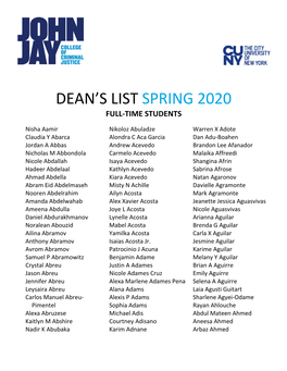 Dean's List Spring 2020