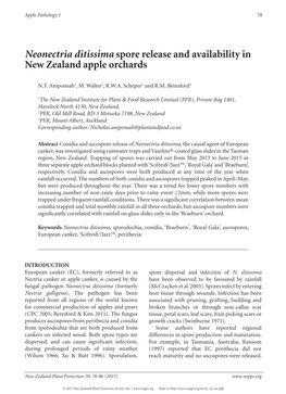 Neonectria Ditissima Spore Release and Availability in New Zealand Apple Orchards