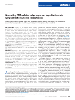 Noncoding RNA–Related Polymorphisms in Pediatric Acute Lymphoblastic Leukemia Susceptibility