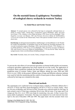 (Lepidoptera: Noctuidae) of Ecological Cherry Orchards in Western Turkey
