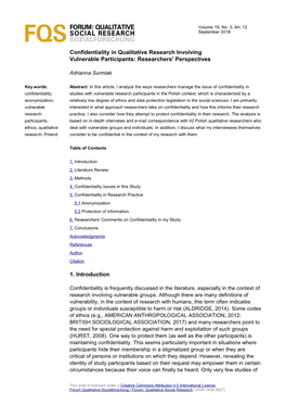 Confidentiality in Qualitative Research Involving Vulnerable Participants: Researchers' Perspectives