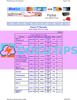 Flysat France TV Channels Page 1 of 4