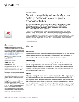 Genetic Susceptibility in Juvenile Myoclonic Epilepsy: Systematic Review of Genetic Association Studies