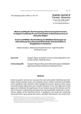 The Provisioning of Forest Ecosystem Services to Support Livelihood of Local Communities in Mountainous Area of Hyrcanian Region