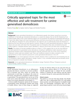 Critically Appraised Topic for the Most Effective and Safe Treatment for Canine Generalised Demodicosis