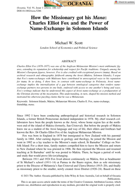 Charles Elliot Fox and the Power of Name‐Exchange in Solomon Islands