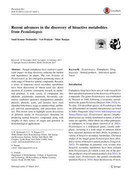 Recent Advances in the Discovery of Bioactive Metabolites from Pestalotiopsis