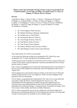Minutes of the March Monthly Meeting of Clare County Council Held in the Council Chamber, Áras Contae an Chláir, New Road, Ennis, Co