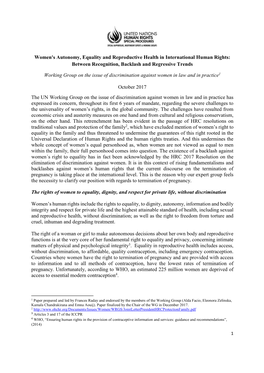 Women's Autonomy, Equality and Reproductive Health in International Human Rights: Between Recognition, Backlash and Regressive Trends