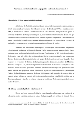 Reforma Do Judiciário No Brasil: O Jogo Político E a Tramitação Da Emenda 45