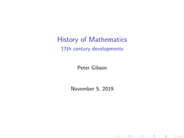 History of Mathematics 17Th Century Developments