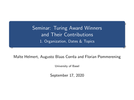 Seminar: Turing Award Winners and Their Contributions 1