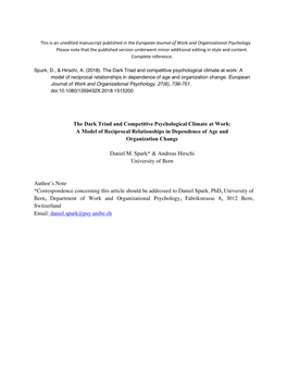 The Dark Triad and Competitive Psychological Climate at Work: a Model of Reciprocal Relationships in Dependence of Age and Organization Change