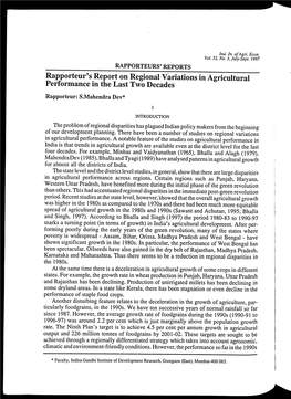 Rapporteur's Report on Regional-Variations in Agricultural Performance in the Last Two Decades Rapporteur: S.Mahendra Dev*