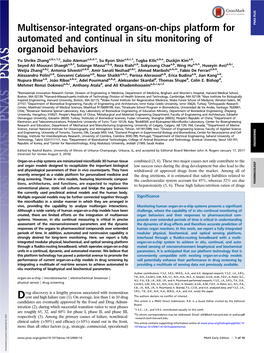 Multisensor-Integrated Organs-On-Chips Platform for PNAS PLUS Automated and Continual in Situ Monitoring of Organoid Behaviors