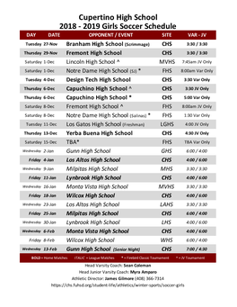 All Winter Schedules 18-19