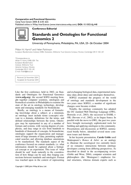 Standards and Ontologies for Functional Genomics 2 University of Pennsylvania, Philadelphia, PA, USA, 23–26 October 2004
