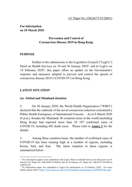 Administration's Paper on Measures for the Prevention and Control of Coronavirus Disease 2019 in Hong Kong