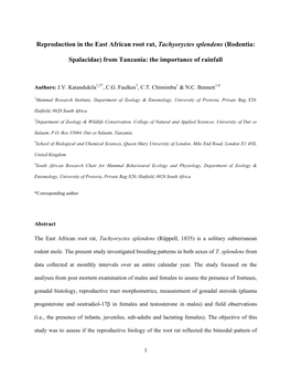 Reproduction in the East African Root Rat, Tachyoryctes Splendens (Rodentia