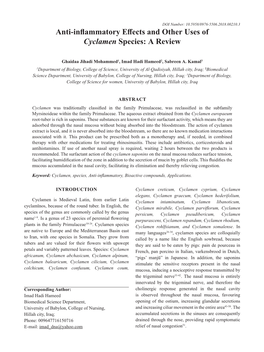 Anti-Inflammatory Effects and Other Uses of Cyclamen Species: a Review