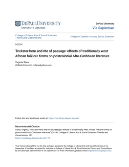 Trickster-Hero and Rite of Passage: Effects of Traditionally West African Folklore Forms on Postcolonial Afro-Caribbean Literature