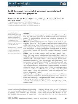 Scn3b Knockout Mice Exhibit Abnormal Sino-Atrial and Cardiac Conduction Properties
